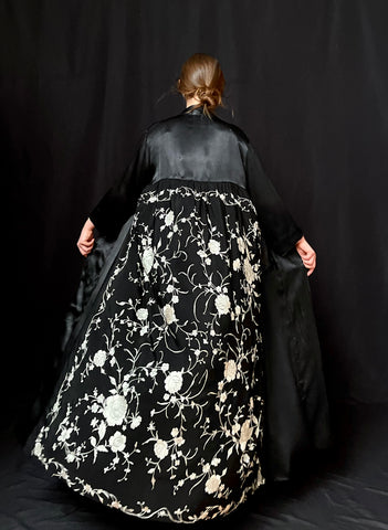 Antique Silk Embroidered Black and White Coat: C1910 England