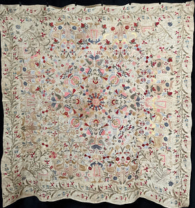 Antique Traditional Greek Island Embroidered Panel with Figures, Animals, Birds: C18th/19th Crete