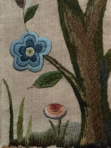 Arts and Crafts Tree of Life Embroidery Jacobean Revival Antique Crewelwork: C1920 Britain