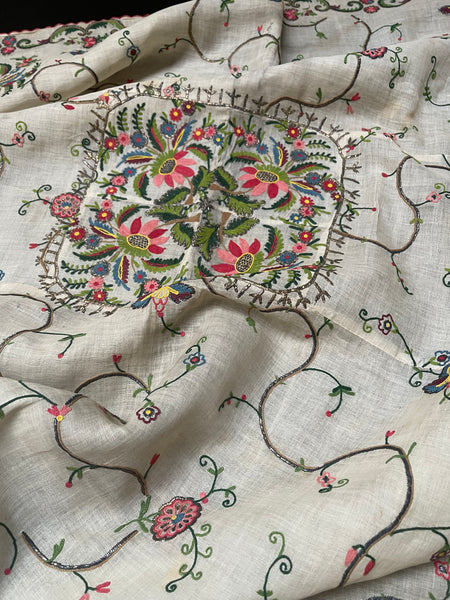 Fine Antique Silk and Gilt Thread Embroidered Wedding Shawl or Cover: C18th Ottoman Turkey