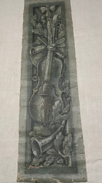 Pair Antique Trompe L’oiel Hand-painted Panels with Neo Classical Music Theme: C19th France