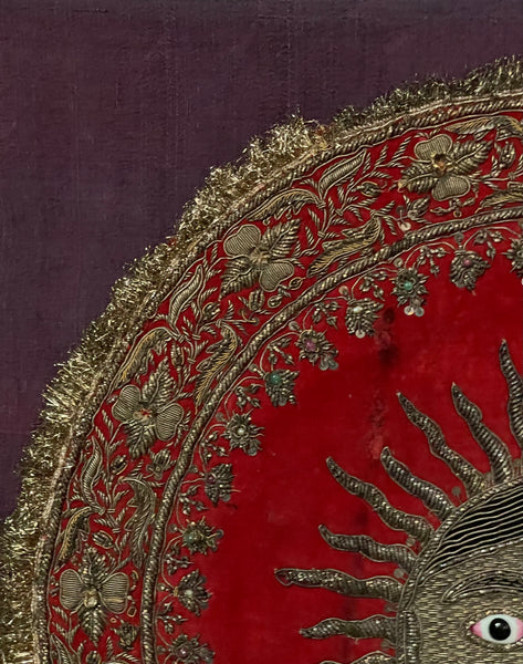 Antique Zardozi Embroidered Sun God on Velvet with Semi Precious Stones: C19th India