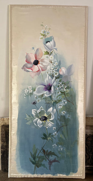 Set of Three Hand Painted Floral Silk Wall Panels :C1920 England