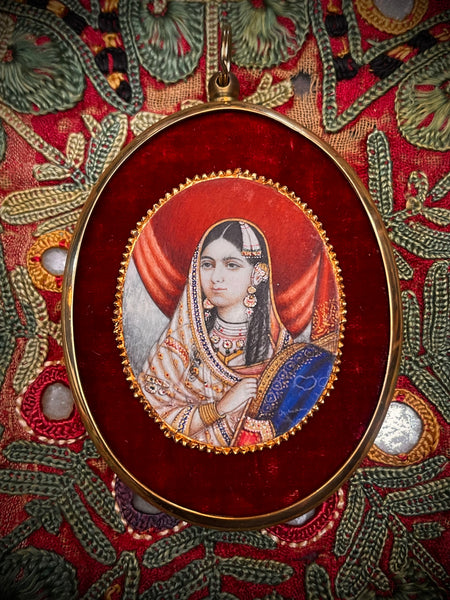 Antique Anglo-Indian Mogul Miniature Painting, Mumtaz Mahal: c.1840