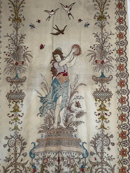 Antique Embroidered Wallhanging with Dancing Figure: C1910 France