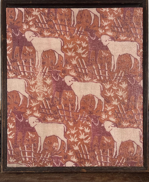Antique Arts and Crafts Block Printed Lamé with Lambs: C1910/20 Britain