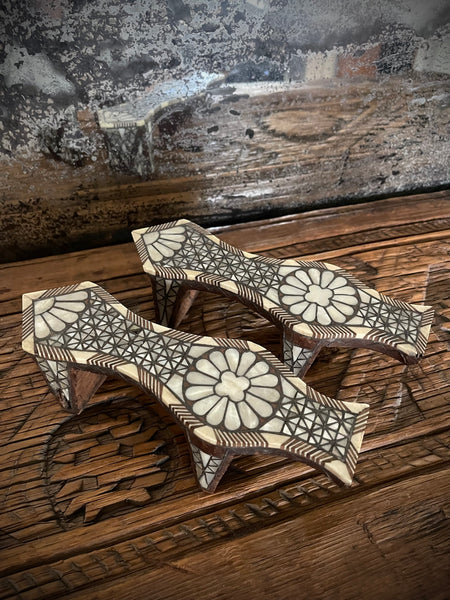 Antique Inlaid Mother of Pearl Wooden Shoes Collectable Traditional Ottoman Costume: C19th Ottoman Turkey