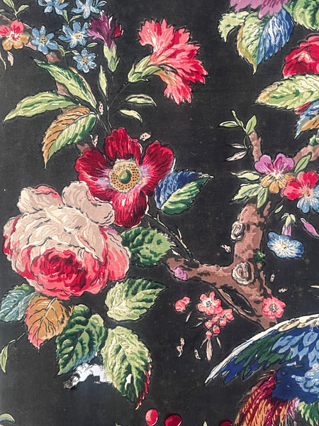 Original Antique Block Printed Chintz with Birds of Paradise and Florals: Late 18th early 19th century