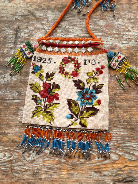 Antique Beaded Bag with Floral Motifs, tassels and Fringing: C1925 Macedonia