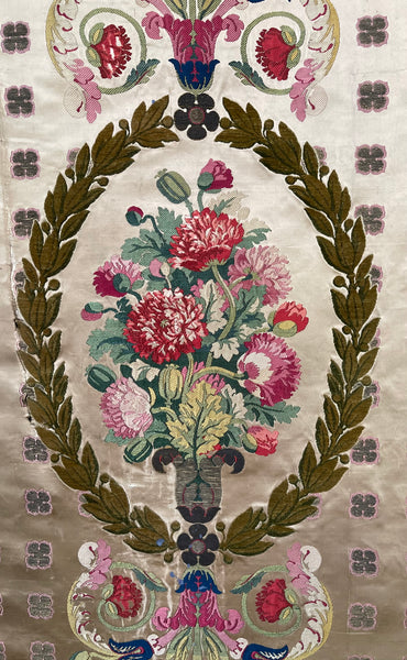 Antique Rare Silk Lampas Wallhanging Hand Woven Silk Panel: C18th France