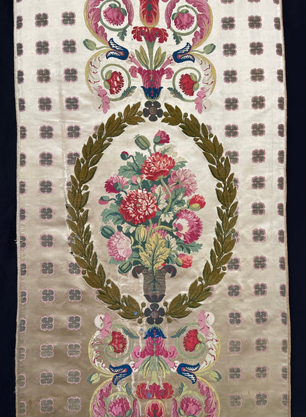 Antique Rare Silk Lampas Wallhanging Hand Woven Silk Panel: C18th France