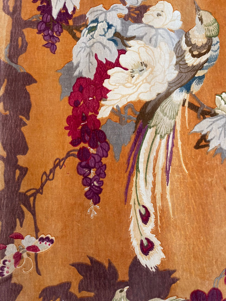 Original Antique Art Deco Chinoiserie Printed Velvet Liberty of London Design Birds Wisteria: C1920s London, England