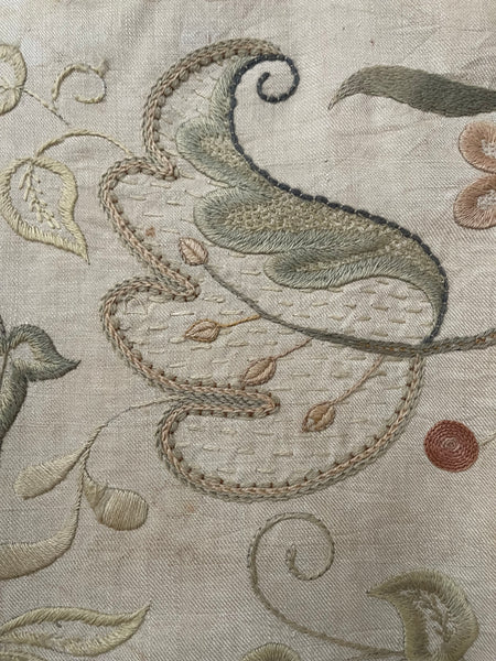 Arts and Crafts Jacobean Revival Embroidery with Flowers and Birds: C1910 Britain
