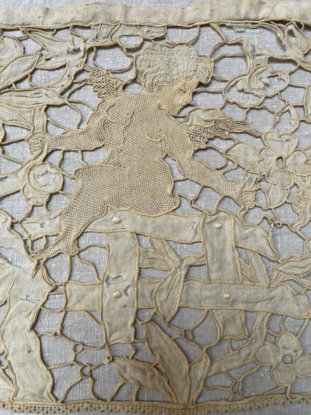 Antique Venetian Needlelace with Cherubs: Late C17th early C18th Venice, Italy
