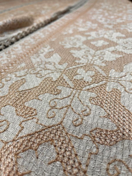 Antique Hand Embroidered Assisi Work Cover Pink White Throw Interior Decor Early 20th Century. 225 x 185cm