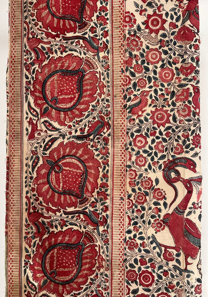 Rare Block Print and Hand Painted Palampore Border Fragment Coromandel Coast: C18th India
