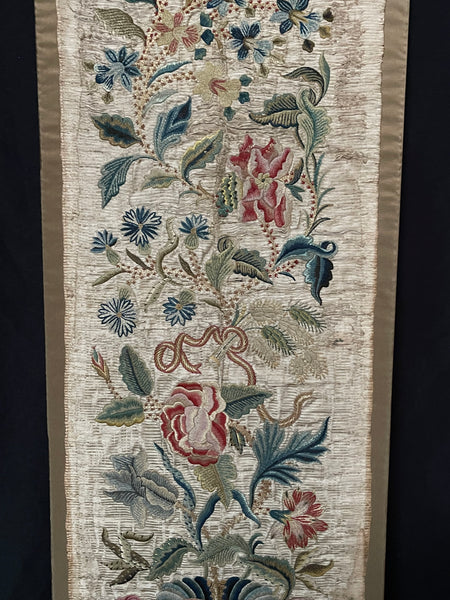 Antique Fine Silk and Wool Embroidered panel with Bouquet of Flowers: C1700 England