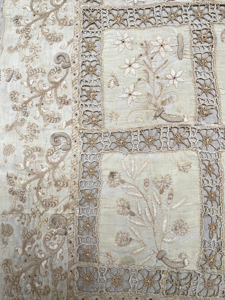 Antique Renaissance Embroidered Early Needlework Lace with Snails Insects Birds: Late C16th early 17th century, Italy