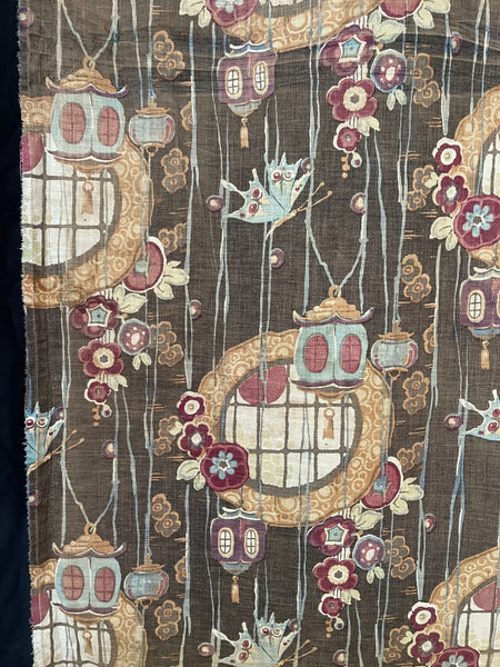 Antique Art Nouveau Japanoise Textile with Lanterns: C1900/10 Foxtons, England