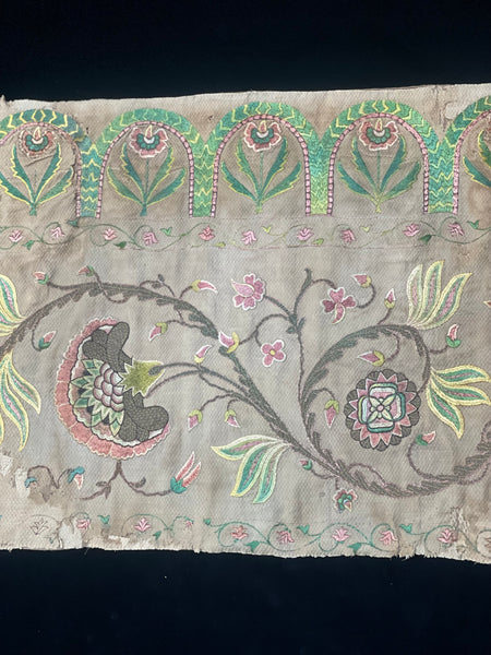 Antique Jacobean Silk and Metal Thread Floral Embroidery: C17th Europe