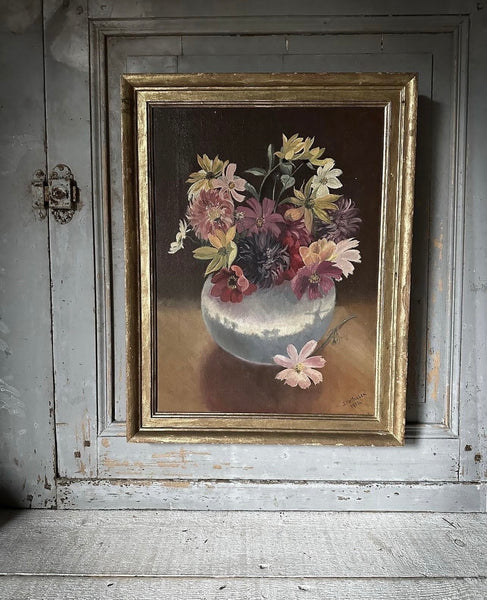 Still life Painting with Vase of Flowers: C1950 British