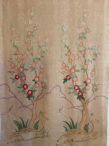 RESERVED: Antique Embroidered Tree of Life Wallhanging or Portier: C1930 Britain