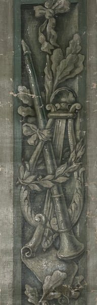 Pair Antique Trompe L’oiel Hand-painted Panels with Neo Classical Music Theme: C19th France