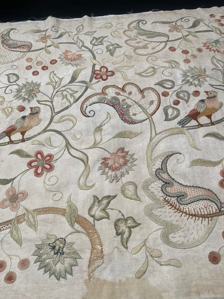 Arts and Crafts Jacobean Revival Embroidery with Flowers and Birds: C1910 Britain