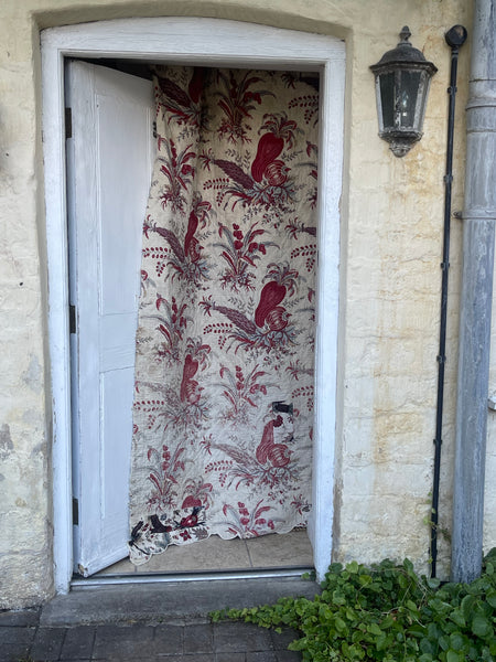 Rare Antique Indiennes Block Print Quilted Panel with Exotic Fruit and Foliage: C18th France
