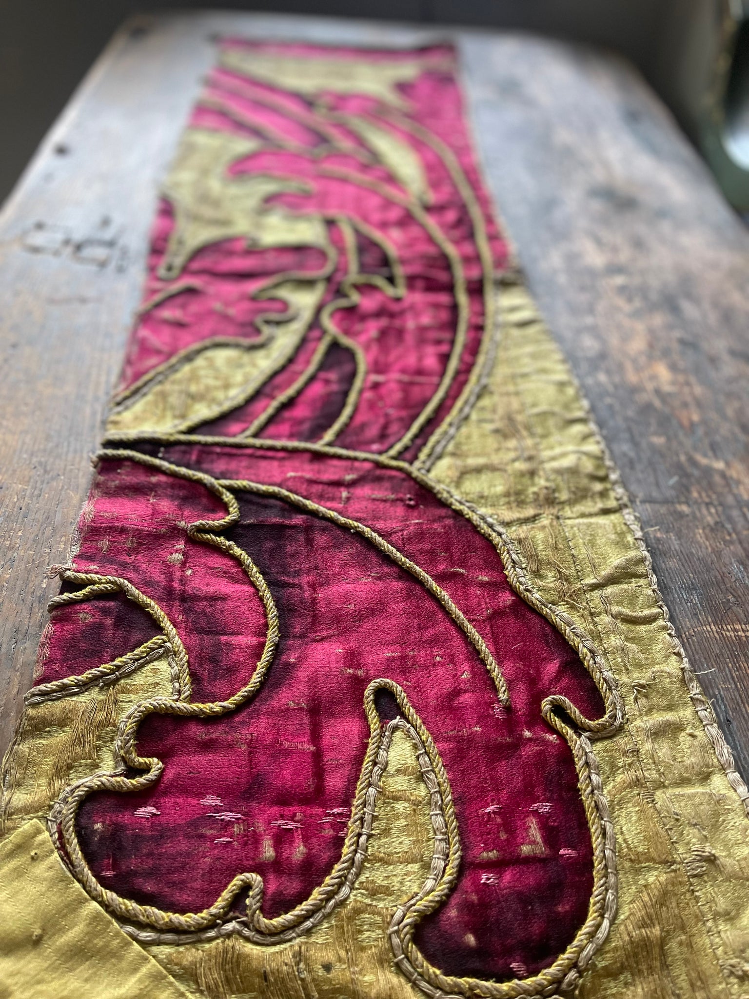 Antique Hand Painted Silk Panel Section of Wing: C17th Italy