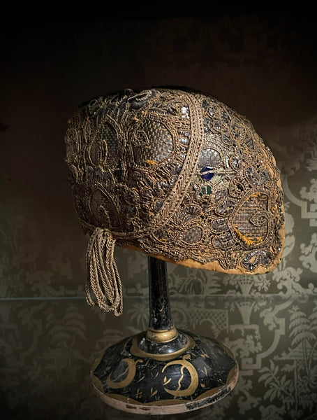 Antique Gilt Thread Embroidered Goldhaube Cap Traditional Costume: C18th Northern Germany