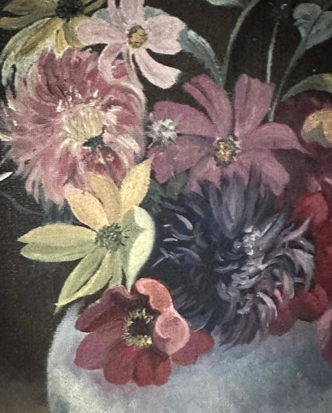 Still life Painting with Vase of Flowers: C1950 British