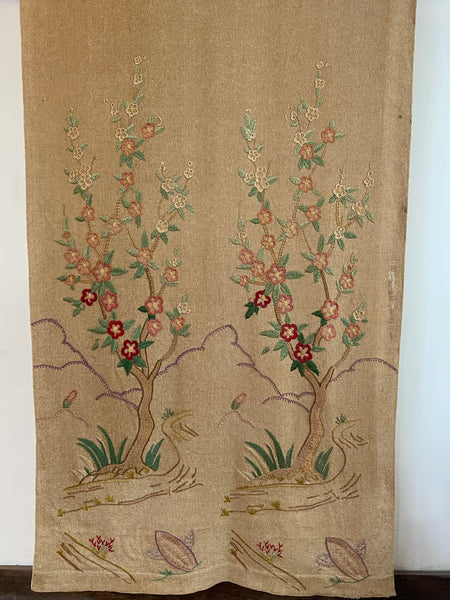 RESERVED: Antique Embroidered Tree of Life Wallhanging or Portier: C1930 Britain