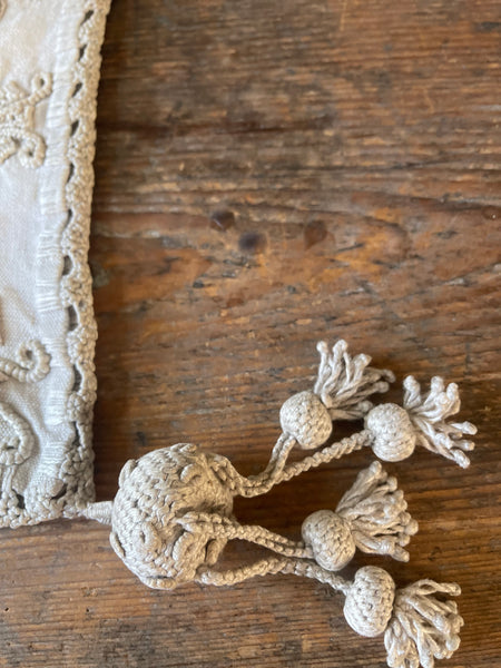 Antique Heirloom Whitework Embroidery Linen Cushion Cover: C19th Italy