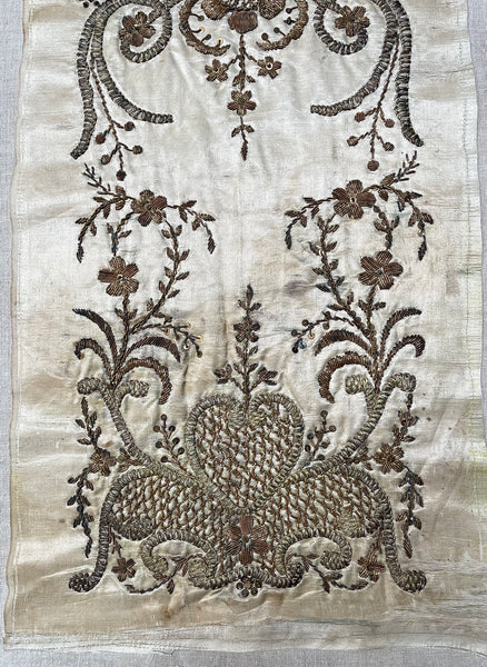 Antique Ottoman Silver Thread Embroidered Panel: C19th Turkey