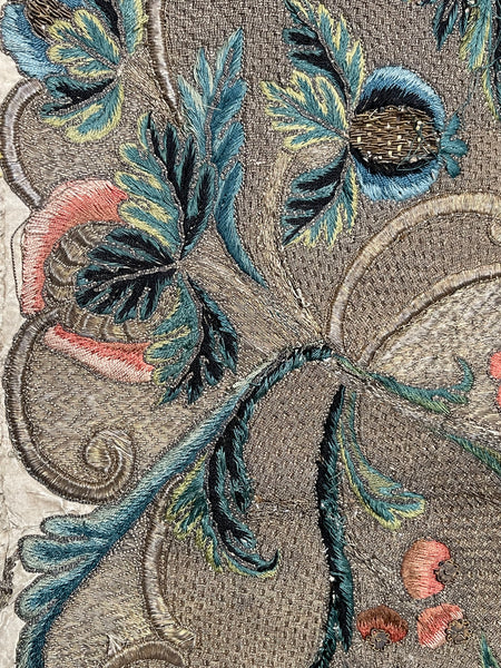 Rare Antique Silk and Gilt Thread Embroidered Apron : C18th England
