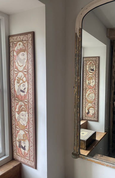 Antique Hand Painted Kalamkari Portrait Wall Hanging: C19th Persia