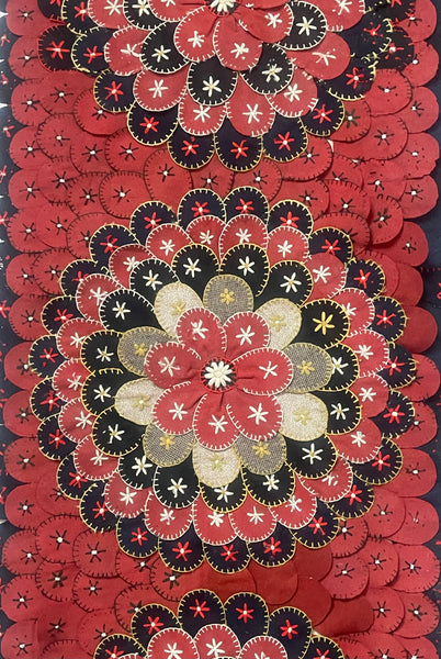 Antique Folk Art ‘Penny Rug’ Table Runner Wallhanging: C1900 Europe