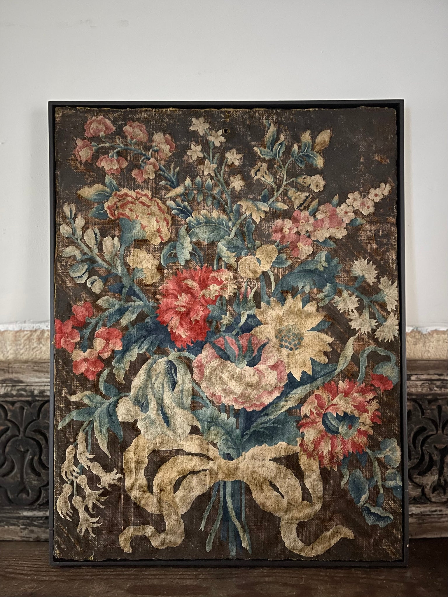 Early Fine Needlepoint Still Life with Flower Bouquet: C17th France