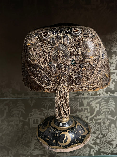 Antique Gilt Thread Embroidered Goldhaube Cap Traditional Costume: C18th Northern Germany