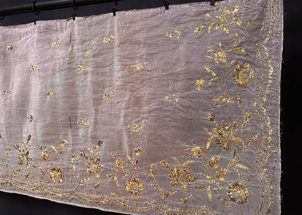 Antique Gold Thread Embroidered Pale Mauve Silk Valance or Pelmet: C19th Ottoman Turkey