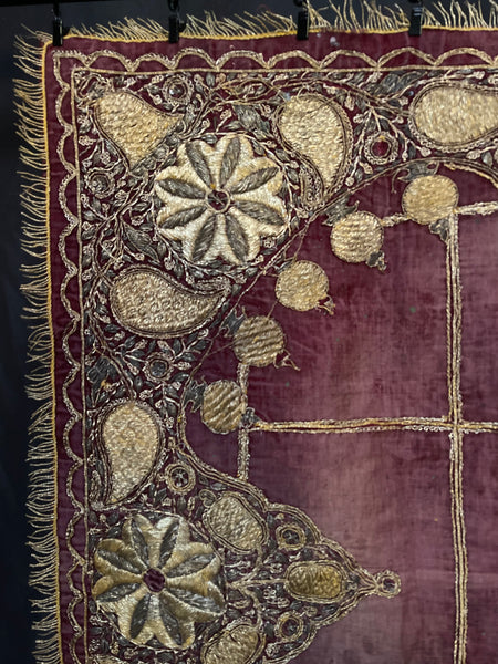 Antique Gold Gilt Thread Embroidered Silk Velvet Cover : C19th India