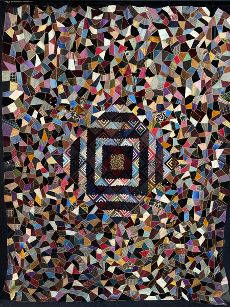 Antique Handmade Silk & Velvet Crazy Patchwork Quilt: C1880 English