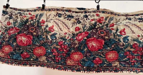 Antique Quilted Block Print & Hand Painted Floral Mezzaro Border: C19th Europe