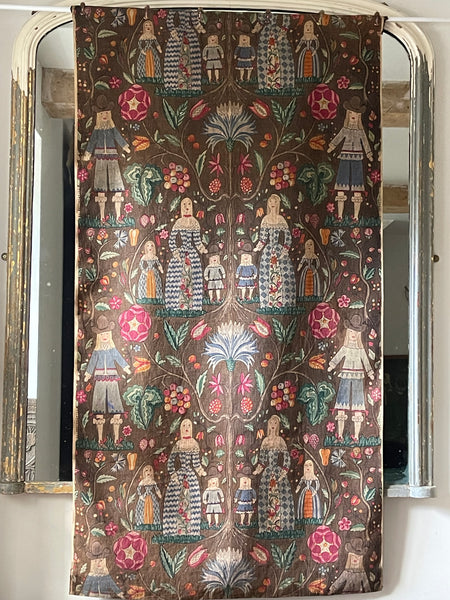 Antique Folk Art Jacobean Revival Figurative Wallhanging: Early 20th Century Europe. 150 x 79cm