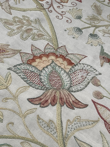 Antique Arts and Crafts Jacobean Revival Crewelwork Wallhanging with Tree of Life: C1900 Britain