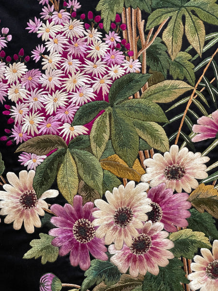 Antique Fine Silk Embroidery with Flowers Wallhanging: C19th China