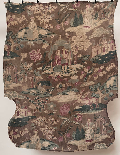 Antique Jacobean Revival Printed Linen Collectable Antique Textiles Design Inspiration Figurative Wallhanging. 83 x 73cm