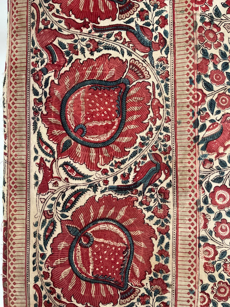 Rare Block Print and Hand Painted Palampore Border Fragment Coromandel Coast: C18th India
