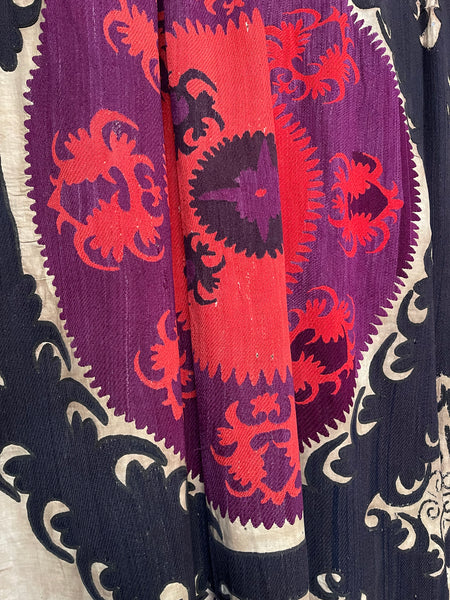 Antique Hand Embroidered Suzani Wall Hanging Curtain Dowry Hanging: C20th Uzbekistan